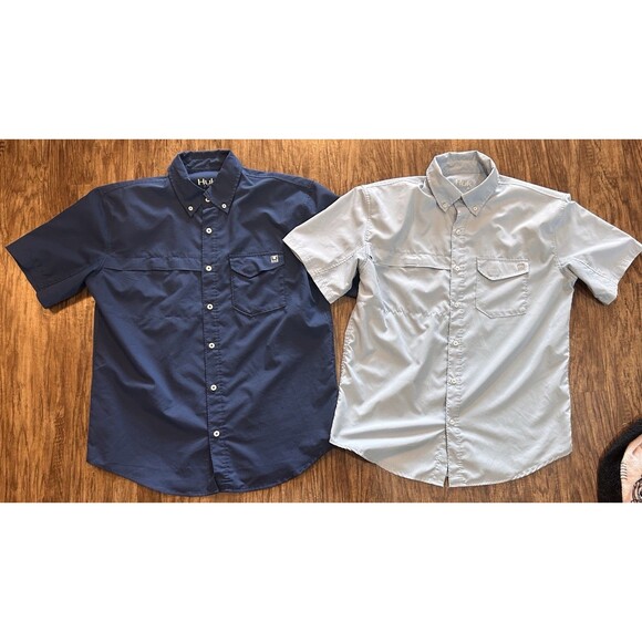 Lot Of 2 Huk Button Up Fishing Shirt Men’s M Performance See Description - Picture 1 of 7